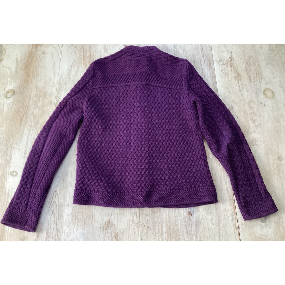 LL Bean Purple Cable Knit Cardigan Sweater Womens Medium Button Front Casual - Picture 2 of 7